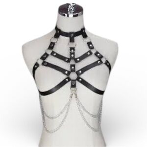 Gothic O-Ring Harness Lingerie Black Bondage Chain Strappy Festival Kinkwear